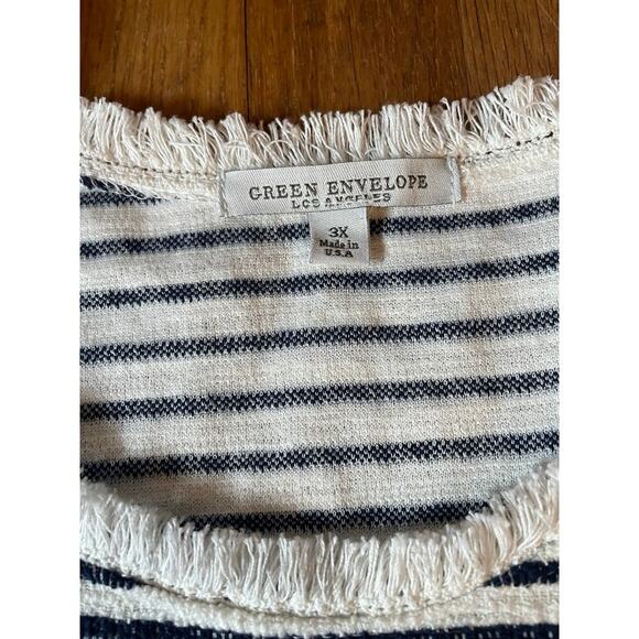 Green Envelope Structured Fringe Sleeveless Striped Blouse - Picture 3 of 6